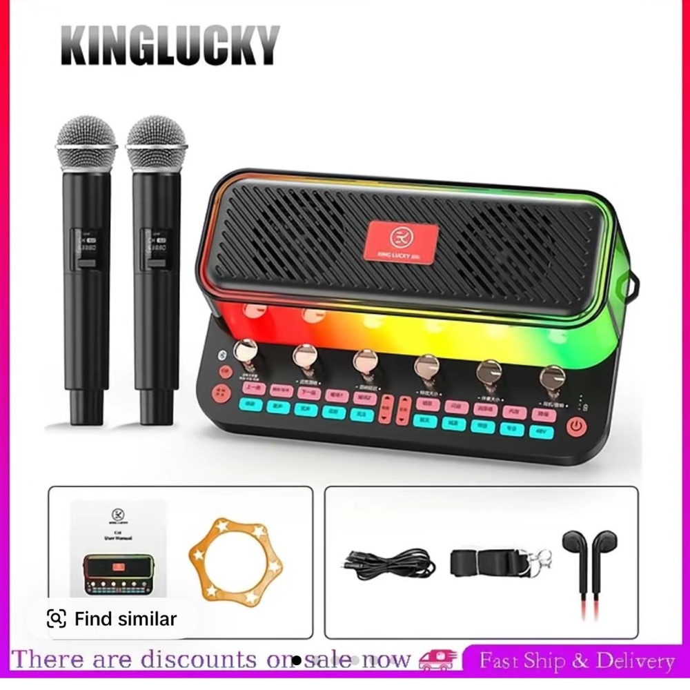 Lucky Brand Black and Red Portable Speaker with Wireless Microphones